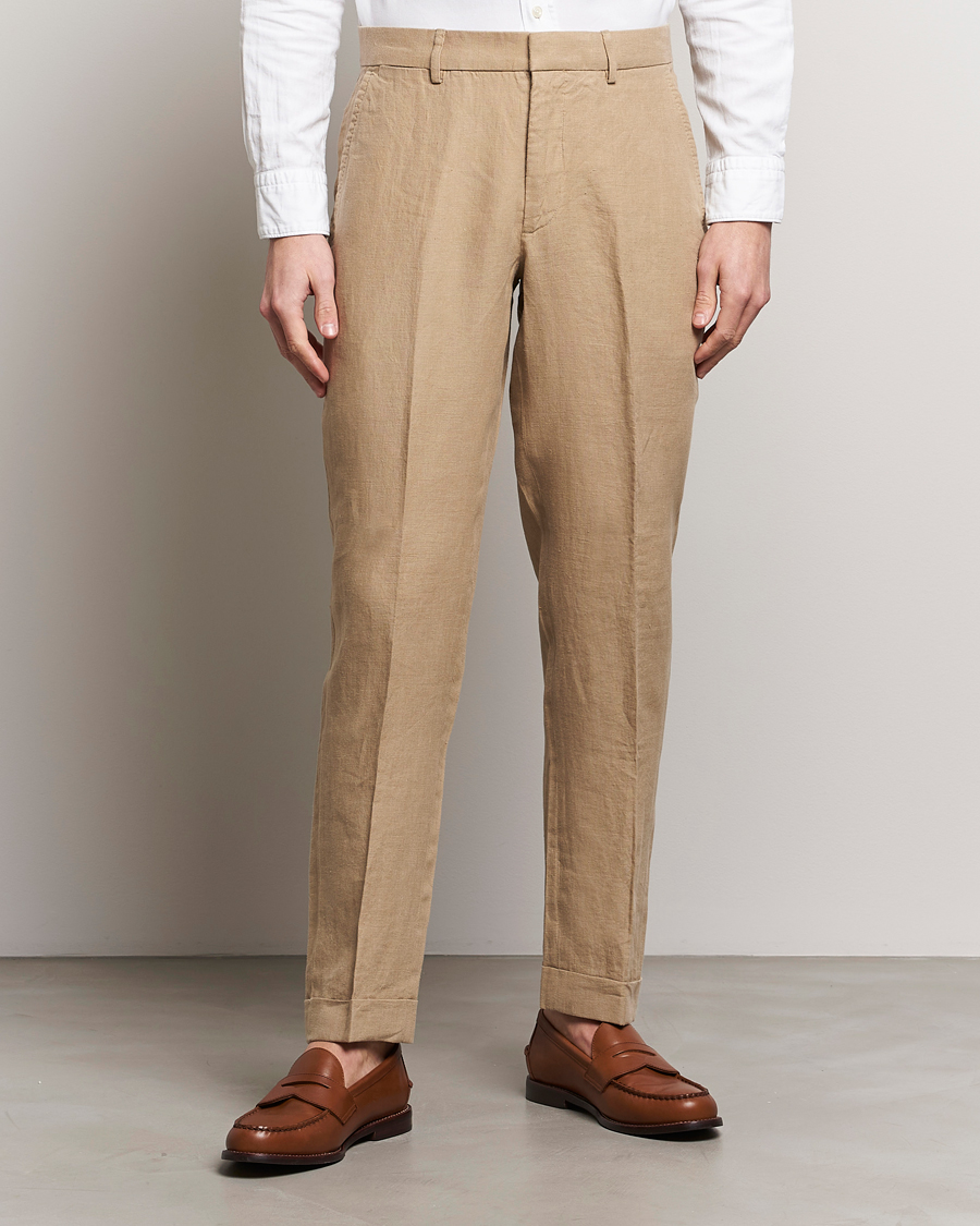 Mies | Housut | Polo Ralph Lauren | Linen Pleated Trousers Coastal Beige