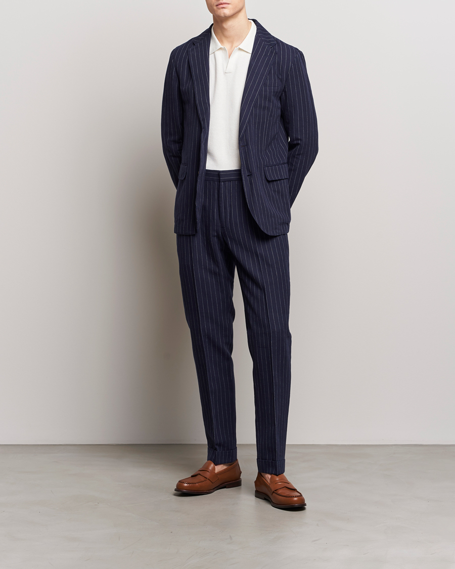 Mies | Housut | Polo Ralph Lauren | Linen Pinstripe Trousers Navy/Cream