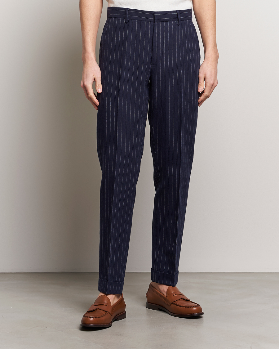 Mies | Housut | Polo Ralph Lauren | Linen Pinstripe Trousers Navy/Cream