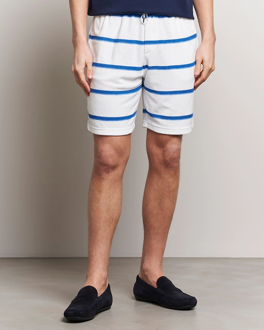 Mies | Kurenauha-shortsit | Polo Ralph Lauren | Cotton Terry Striped Drawstring Shorts Blue/White