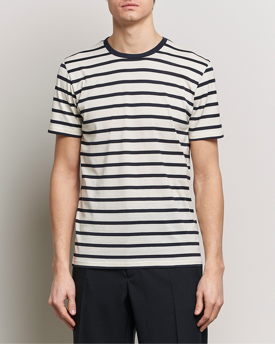 Mies | T-paidat | Sunspel | Striped Crew Neck Cotton Tee Ecru/Navy