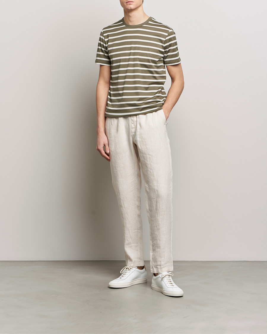 Mies | T-paidat | Sunspel | Striped Crew Neck Cotton Tee Khaki