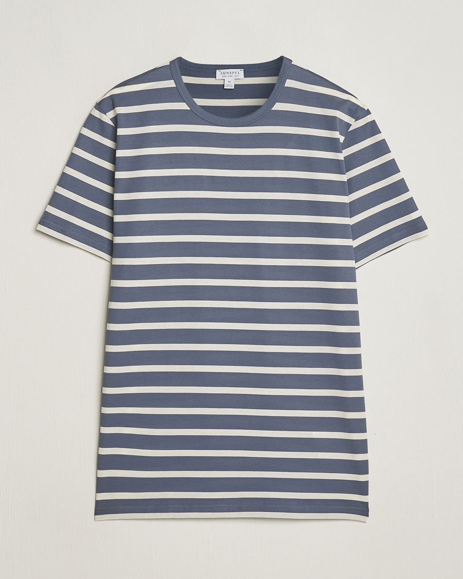 Mies | T-paidat | Sunspel | Striped Crew Neck Cotton Tee Slate Blue