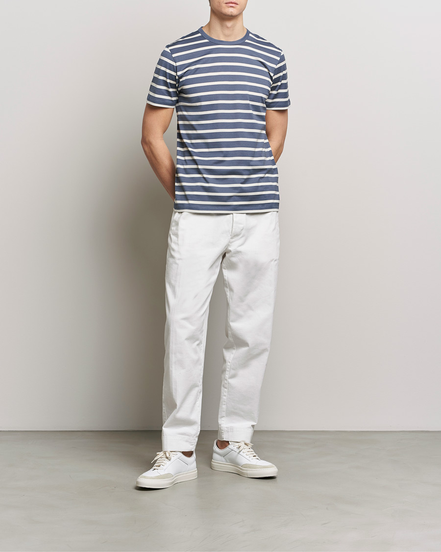 Mies | T-paidat | Sunspel | Striped Crew Neck Cotton Tee Slate Blue