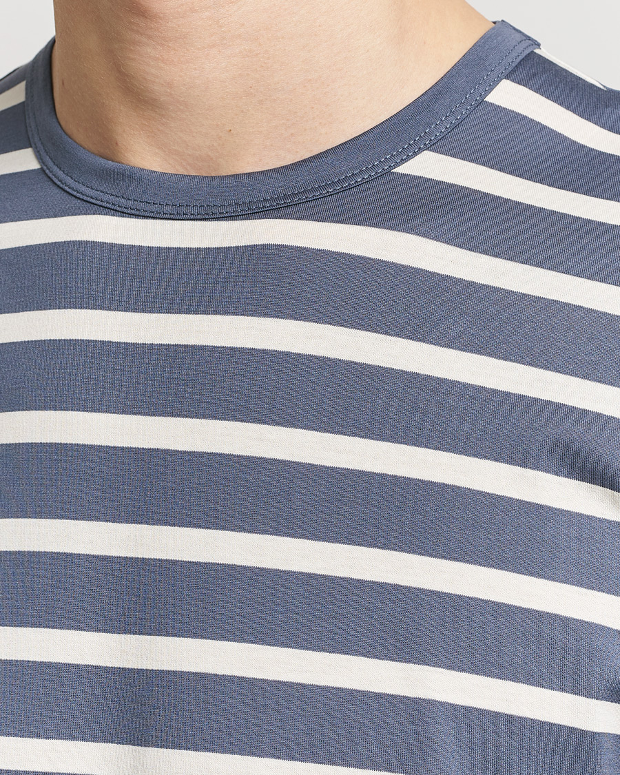 Mies | T-paidat | Sunspel | Striped Crew Neck Cotton Tee Slate Blue