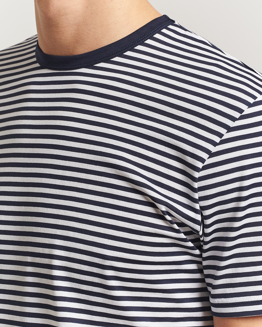 Mies | T-paidat | Sunspel | Striped Crew Neck Q82 Cotton T-Shirt White/Navy