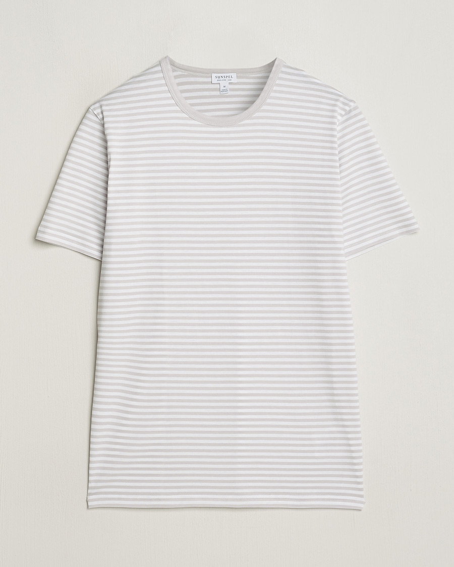 Mies | T-paidat | Sunspel | Striped Crew Neck Cotton Tee Smoke/White