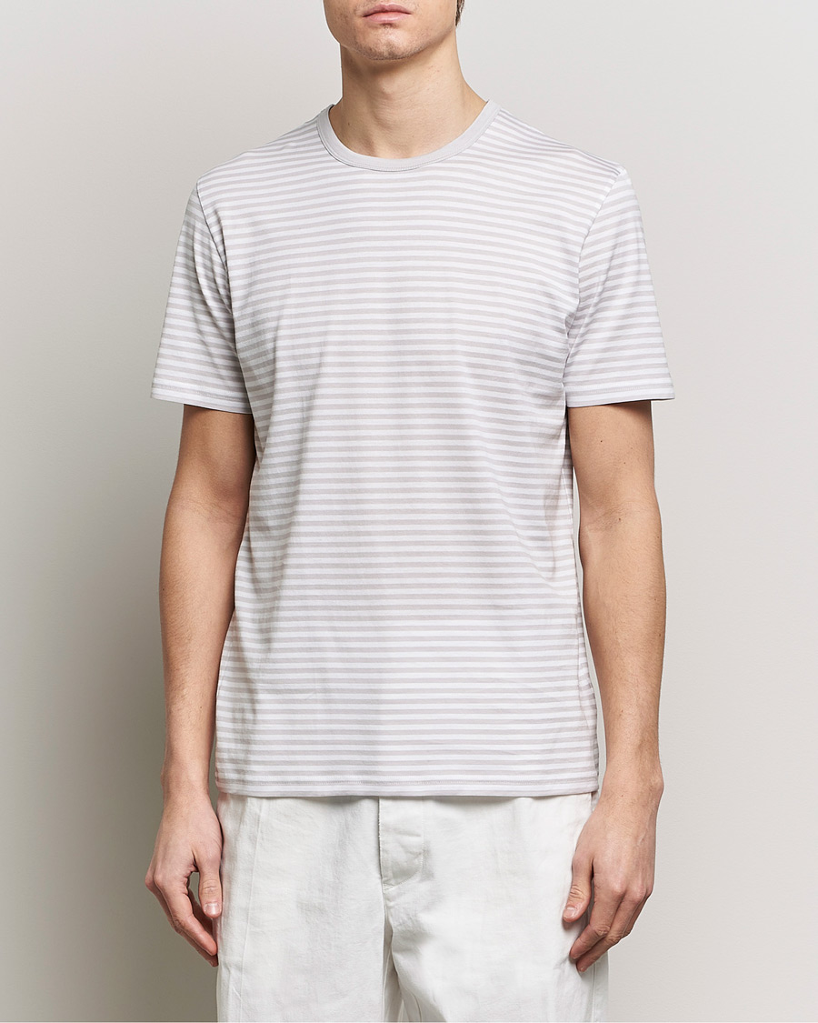 Mies | T-paidat | Sunspel | Striped Crew Neck Cotton Tee Smoke/White