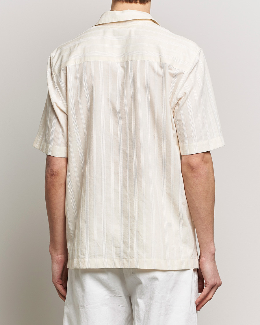 Mies | Kauluspaidat | Sunspel | Embroidered Striped Short Sleeve Shirt Ecru