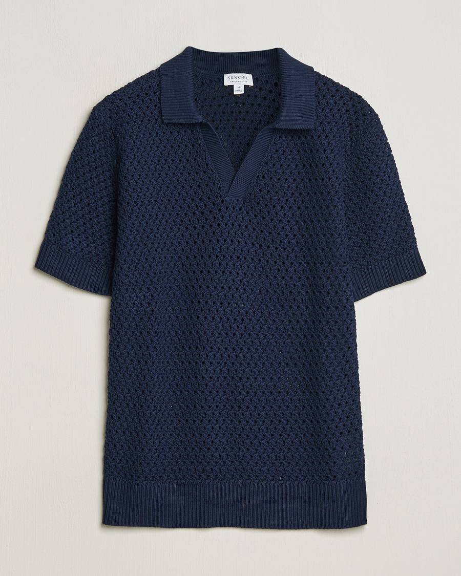 Mies | Puserot | Sunspel | Chunky Knit Polo Navy