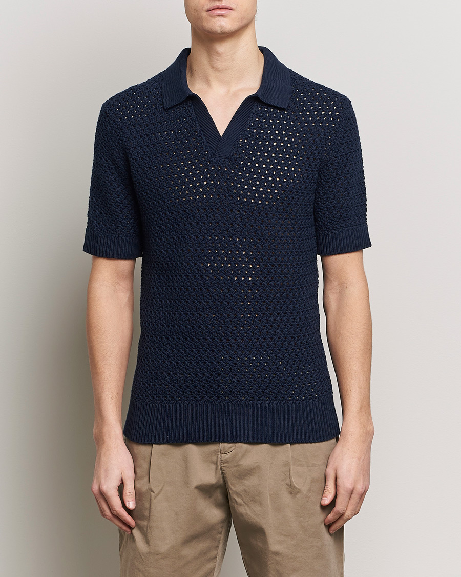 Mies | Puserot | Sunspel | Chunky Knit Polo Navy