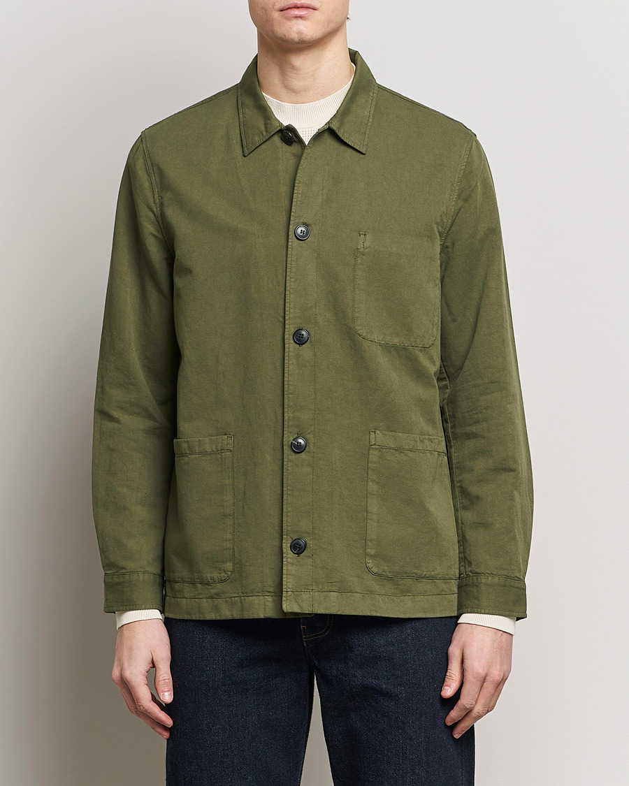 Mies | Overshirts | Sunspel | Twin Pocket Cotton/Linen Jacket Khaki