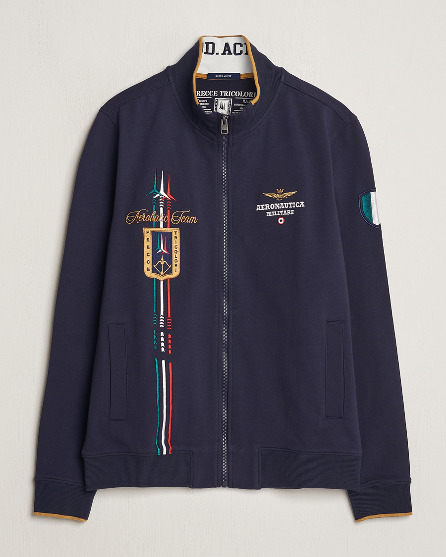 Mies | Puserot | Aeronautica Militare | Full Zip Tricolori Sweater Navy