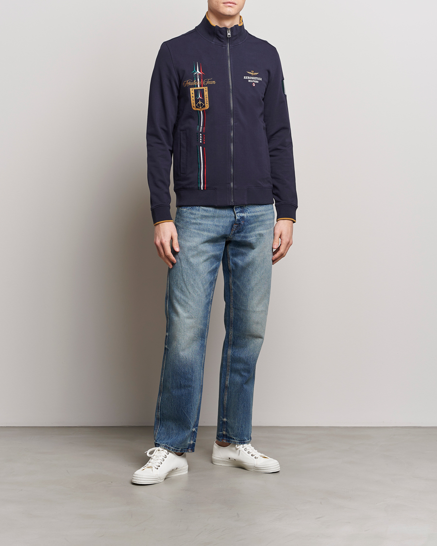 Mies | Puserot | Aeronautica Militare | Full Zip Tricolori Sweater Navy