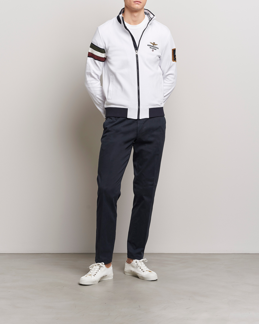Mies | Puserot | Aeronautica Militare | Full Zip Tricolori Sweater Off White