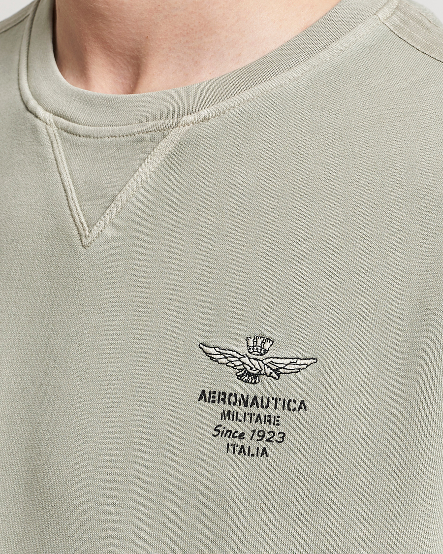 Mies | Puserot | Aeronautica Militare | Washed Crew Neck Sweatshirt Sage Green