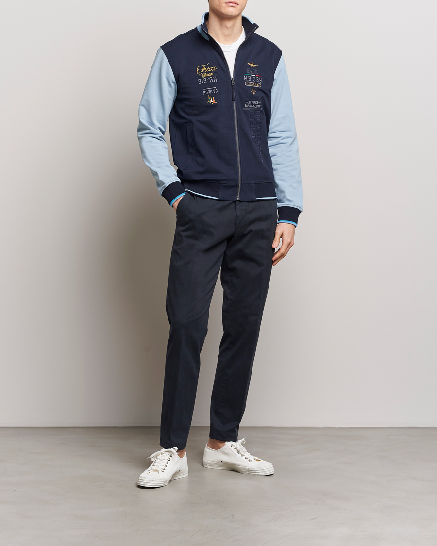 Mies | Puserot | Aeronautica Militare | Full Zip Sweater Navy/Glacier Blue