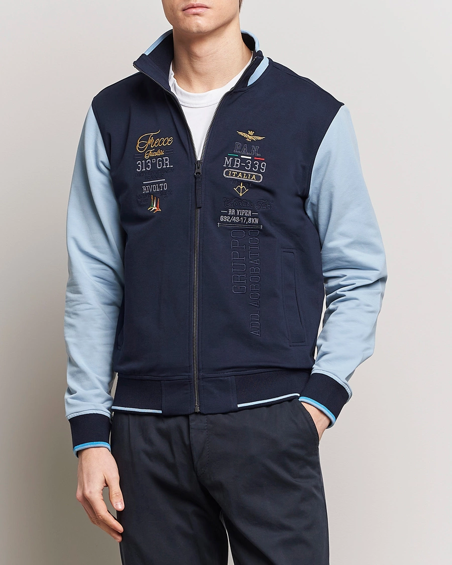 Mies | Alennusmyynti vaatteet | Aeronautica Militare | Full Zip Sweater Navy/Glacier Blue