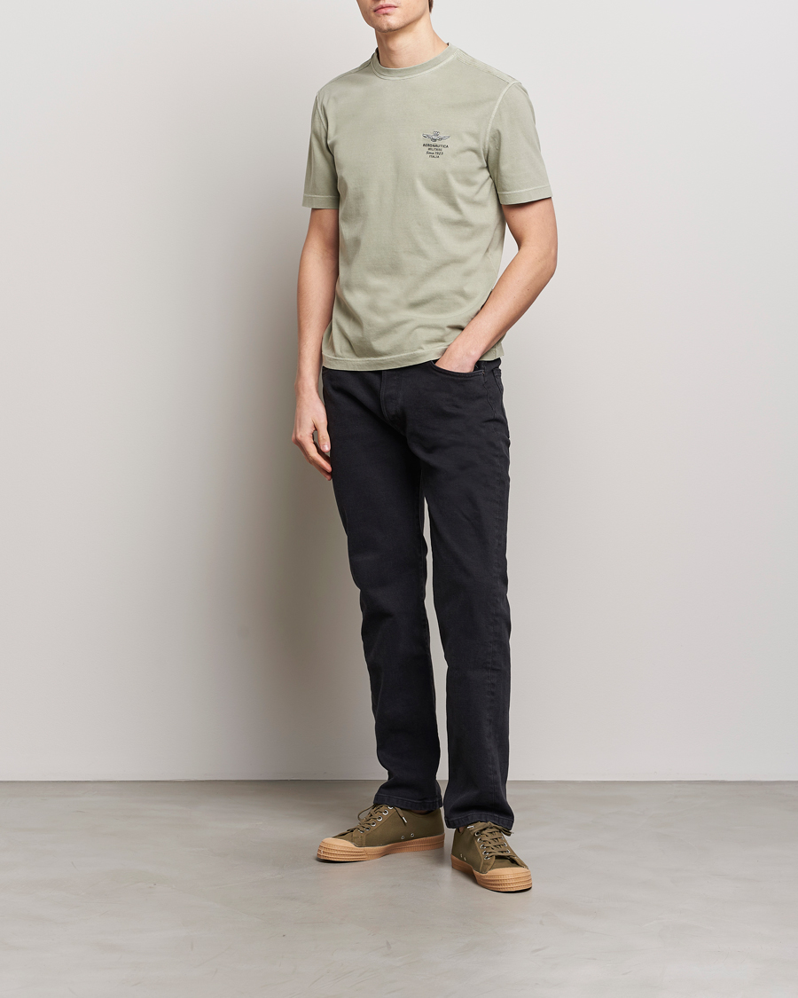Mies | T-paidat | Aeronautica Militare | Washed Crew Neck T-Shirt Sage Green