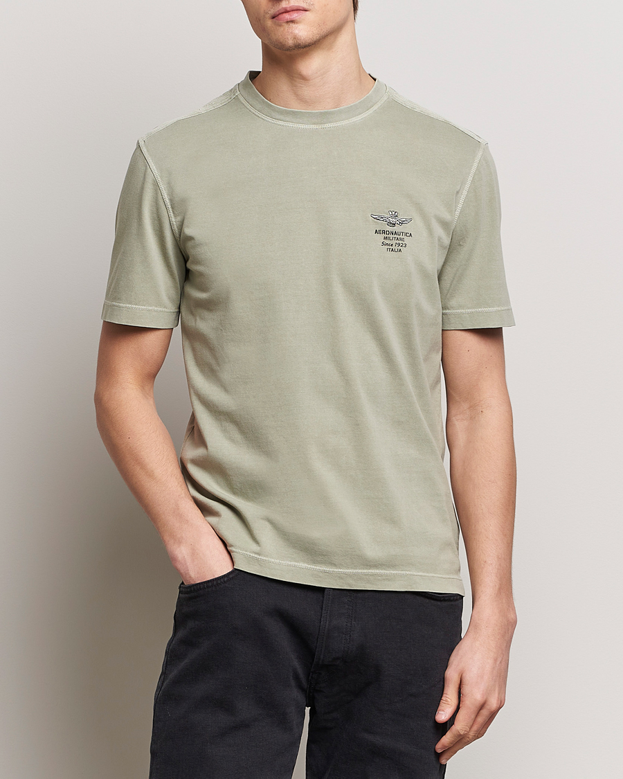 Mies | Lyhythihaiset t-paidat | Aeronautica Militare | Washed Crew Neck T-Shirt Sage Green