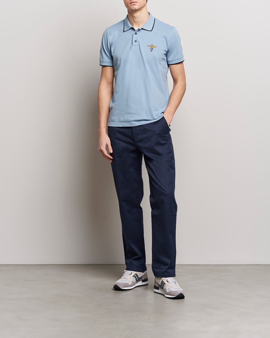 Mies | Pikeet | Aeronautica Militare | Garment Dyed Cotton Polo Glacier Blue