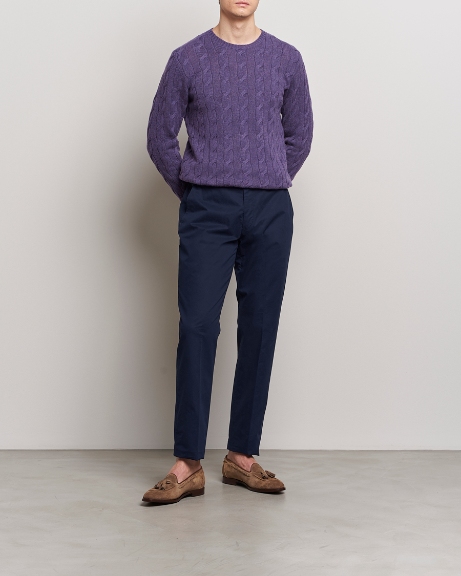 Mies | Housut | Ralph Lauren Purple Label | Cotton Poplin Trousers Spring Navy