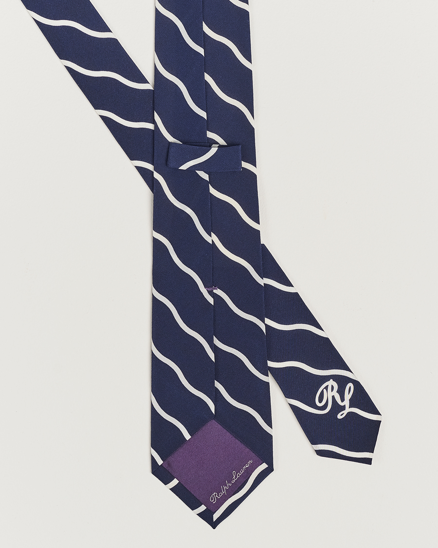 Mies |  | Ralph Lauren Purple Label | Striped Silk Tie Navy/White