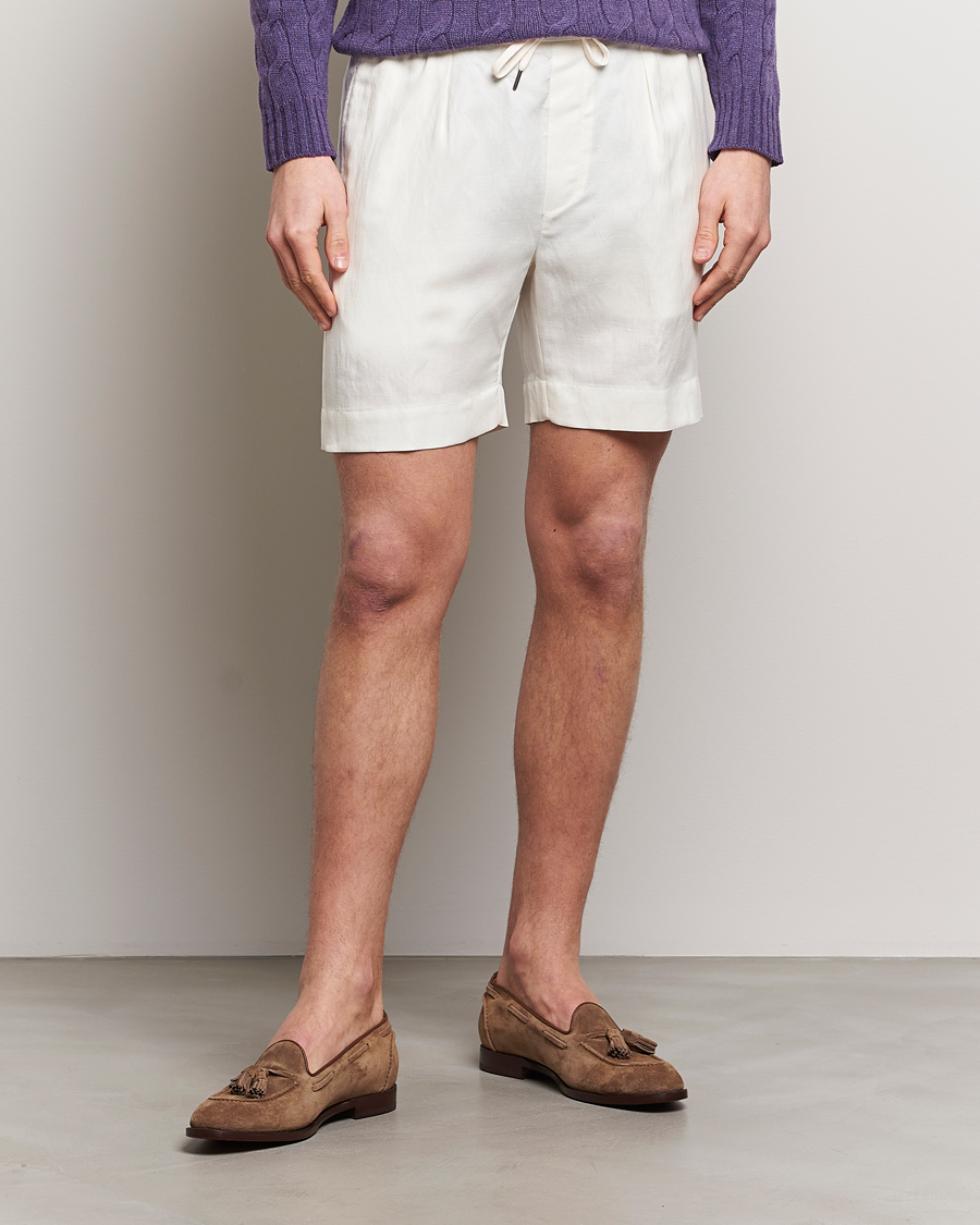 Mies |  | Ralph Lauren Purple Label | Linen/Silk Drawstring Shorts White