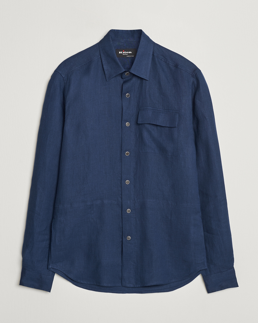 Miehet |  | Kiton | Pure Linen Overshirt Dark Blue