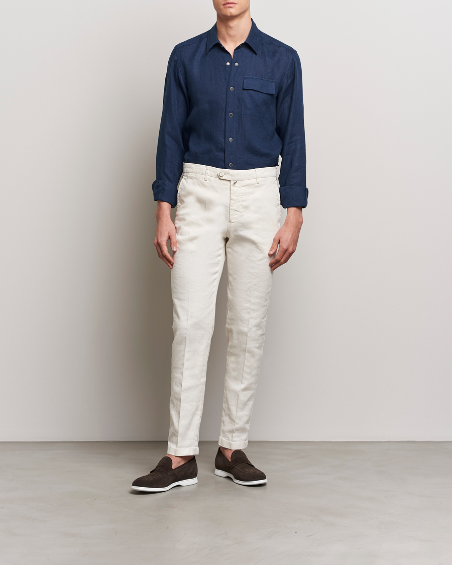 Mies | Kauluspaidat | Kiton | Pure Linen Overshirt Dark Blue