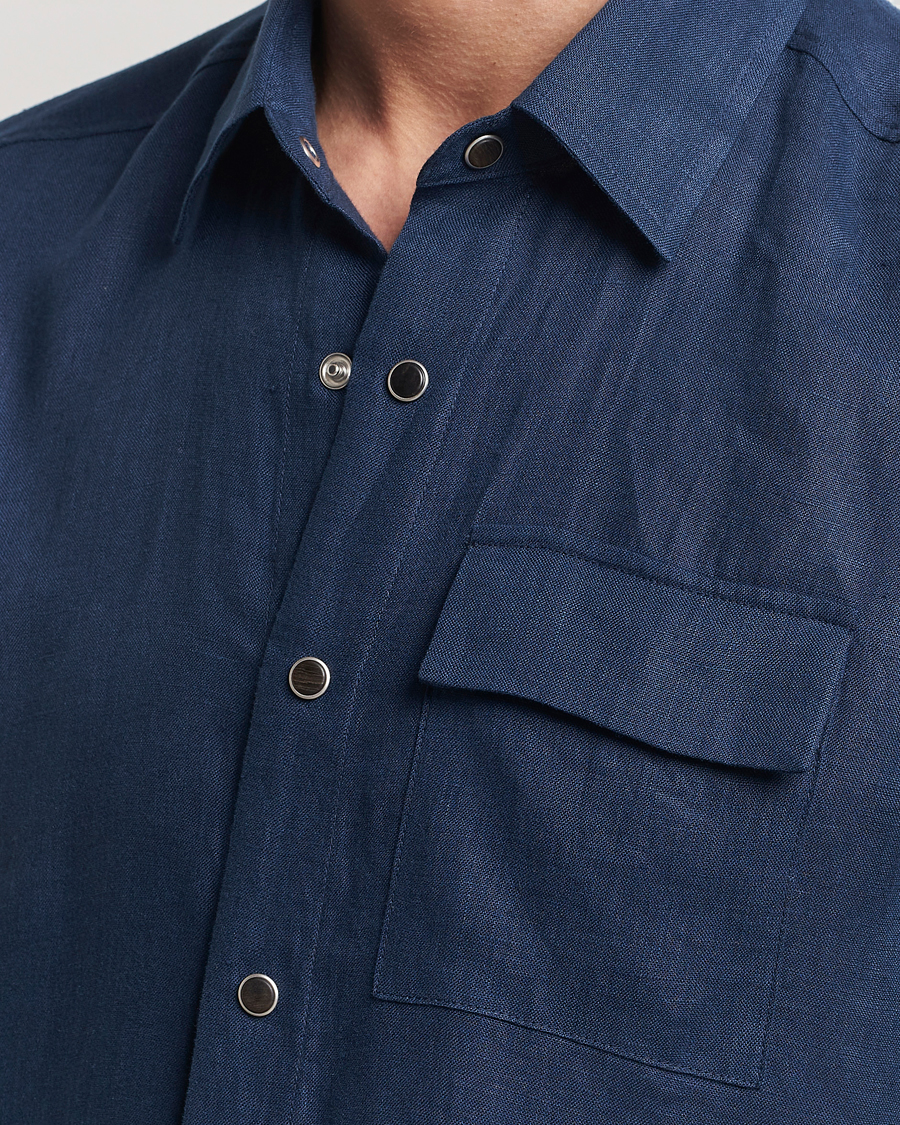 Mies | Kauluspaidat | Kiton | Pure Linen Overshirt Dark Blue