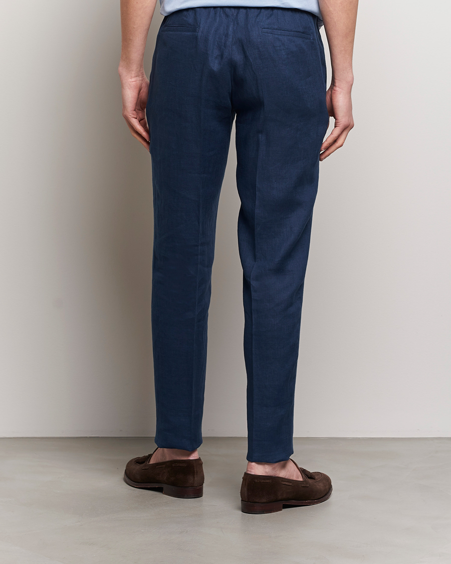 Mies | Housut | Kiton | Pure Linen Drawstring Trousers Dark Blue