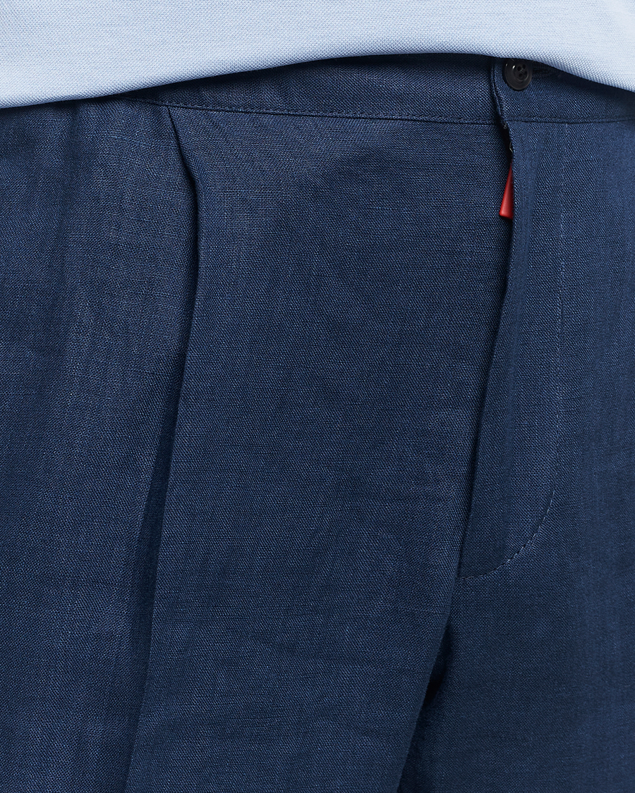 Mies | Housut | Kiton | Pure Linen Drawstring Trousers Dark Blue