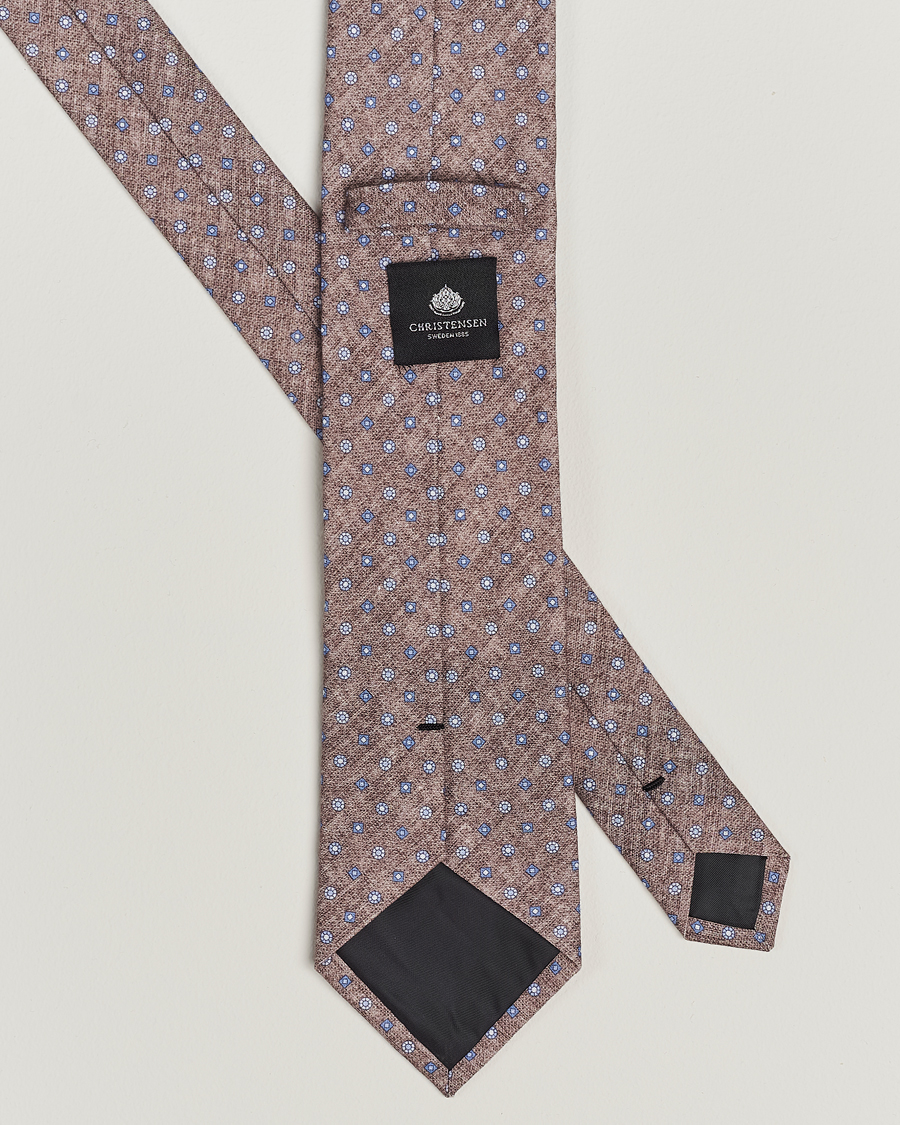 Mies | Amanda Christensen Box Set Printed Linen 8cm Tie With Pocket Square Brown | Amanda Christensen | Box Set Printed Linen 8cm Tie With Pocket Square Brown