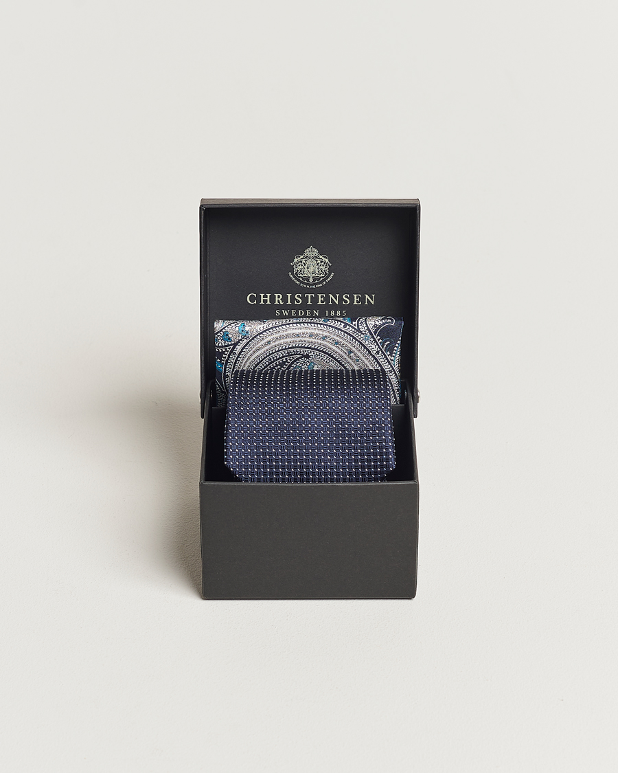 Mies |  | Amanda Christensen | Box Set Silk Twill 8cm Tie With Pocket Square Navy