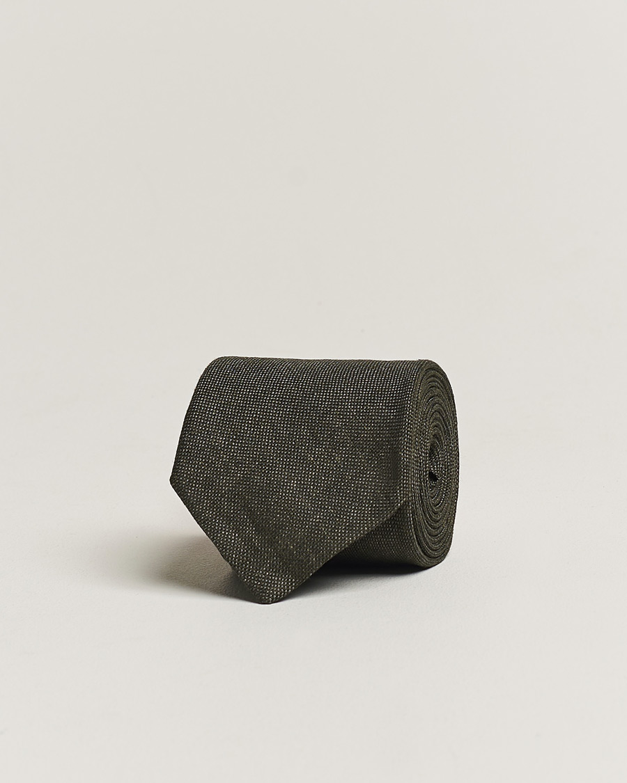 Mies |  | Amanda Christensen | Hopsack Linen 8cm Tie Dark Olive