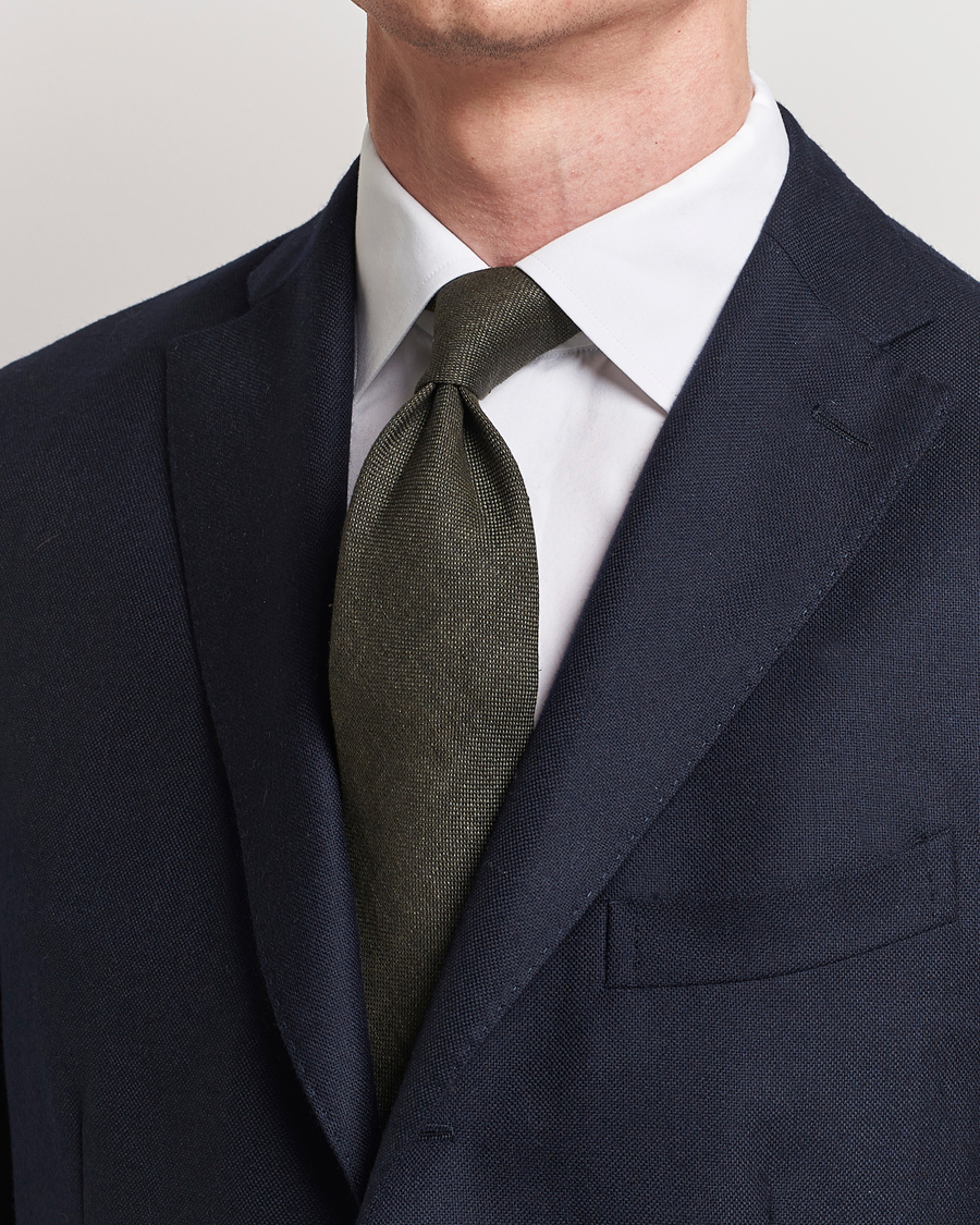 Mies | Solmiot | Amanda Christensen | Amanda ChristensenHopsack Linen 8cm TieDark Olive
