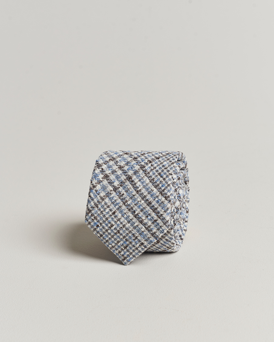 Mies |  | Amanda Christensen | Linen Structured 8cm Tie White/Blue/Brown