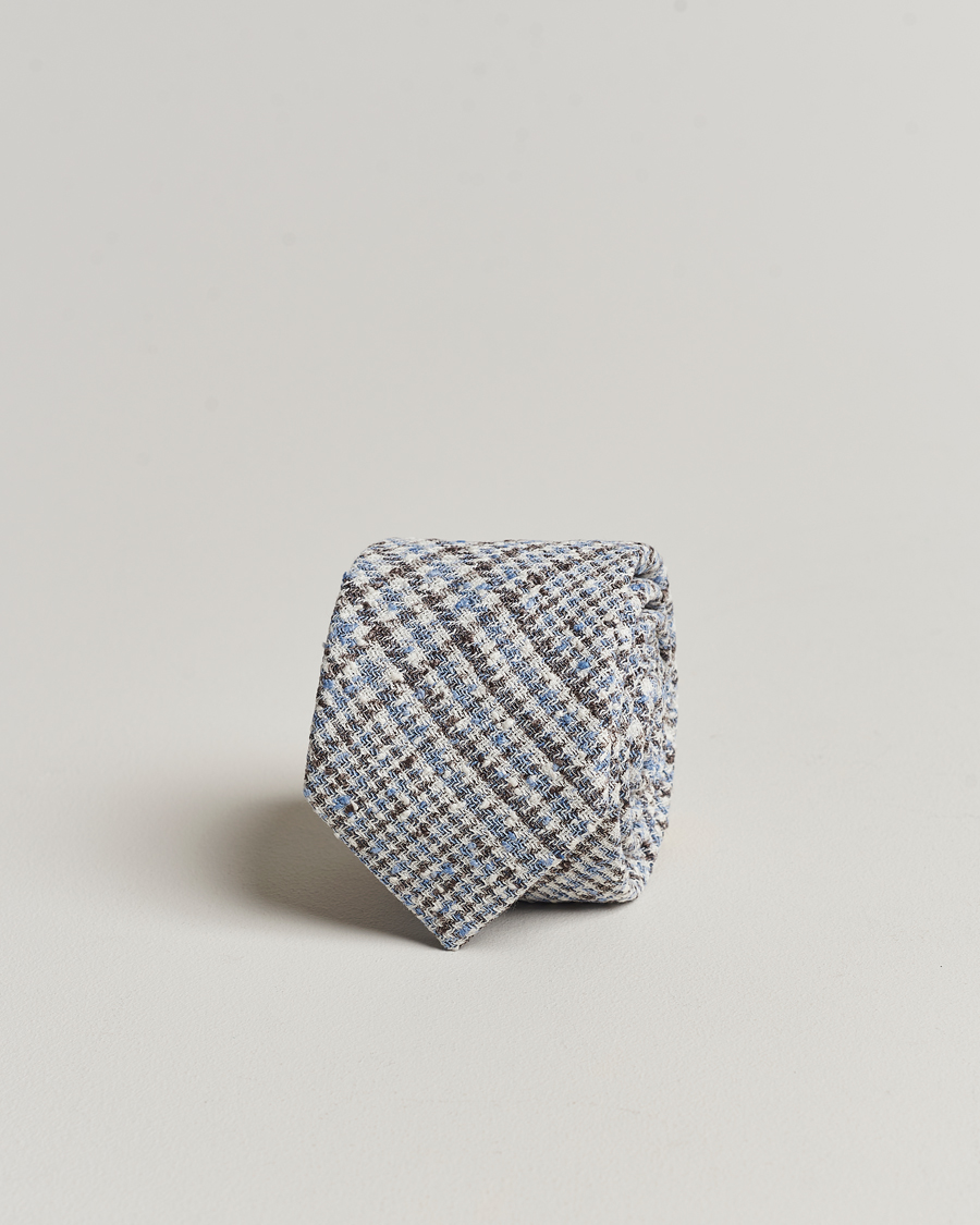 Mies | Amanda Christensen Linen Structured 8cm Tie White/Blue/Brown | Amanda Christensen | Linen Structured 8cm Tie White/Blue/Brown