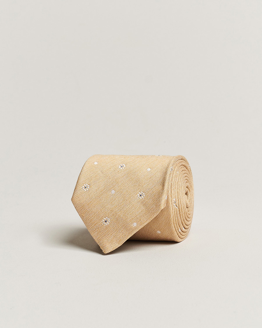 Mies | Amanda Christensen Cotton/Silk/Linen Printed Flower 8cm Tie Yellow | Amanda Christensen | Cotton/Silk/Linen Printed Flower 8cm Tie Yellow