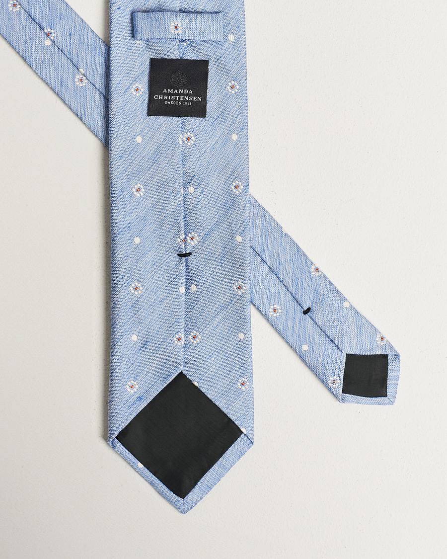 Mies |  | Amanda Christensen | Cotton/Silk/Linen Printed Flower 8cm Tie Blue