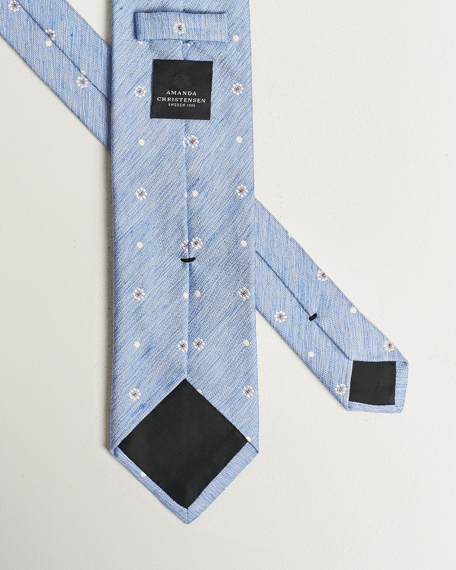 Mies | Amanda Christensen Cotton/Silk/Linen Printed Flower 8cm Tie Blue | Amanda Christensen | Cotton/Silk/Linen Printed Flower 8cm Tie Blue