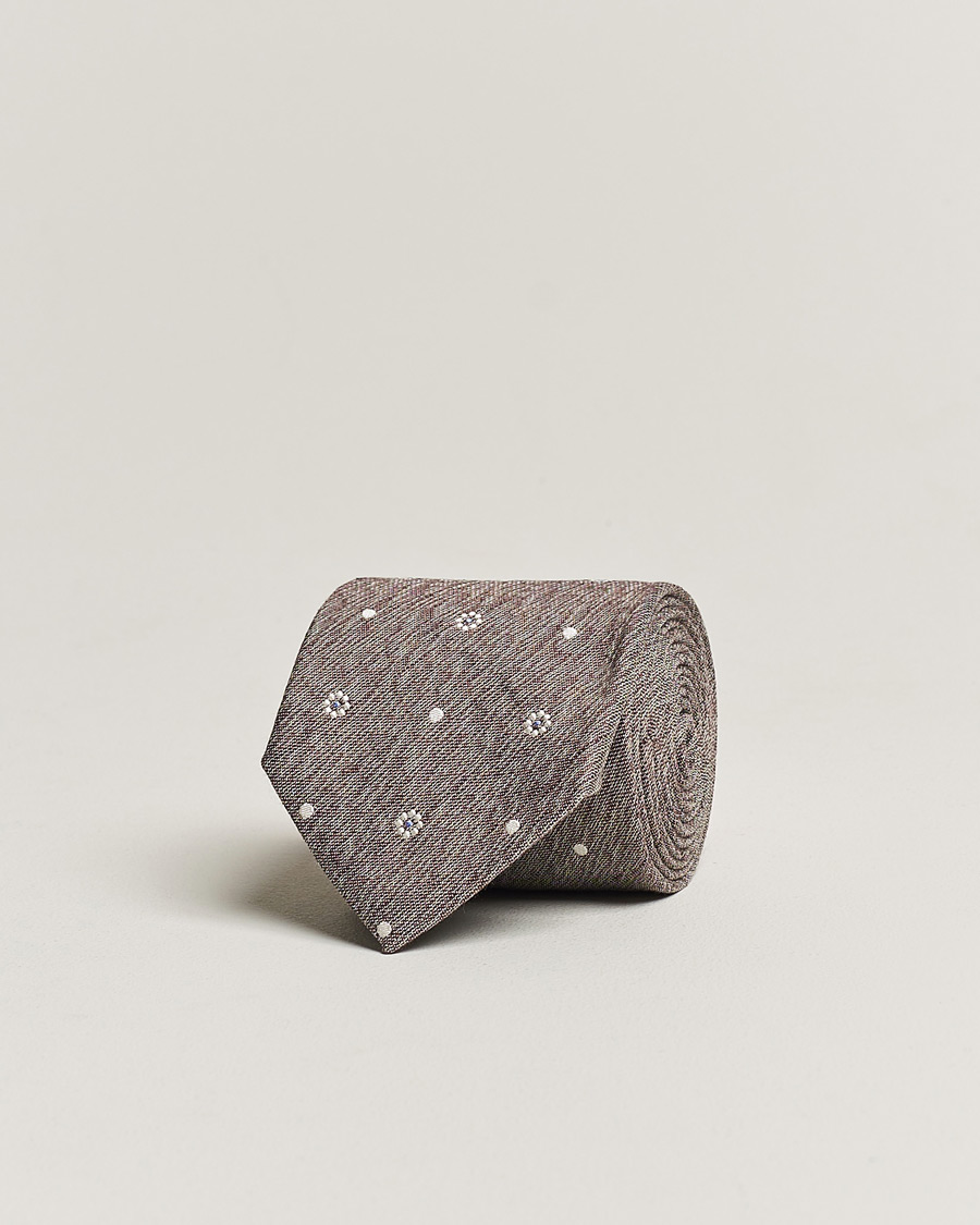 Mies | Amanda Christensen Cotton/Silk/Linen Printed Flower 8cm Tie Brown | Amanda Christensen | Cotton/Silk/Linen Printed Flower 8cm Tie Brown