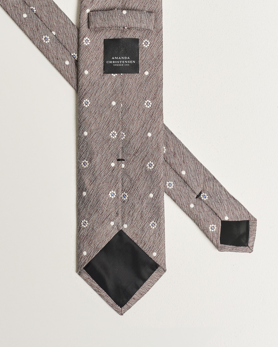 Mies |  | Amanda Christensen | Cotton/Silk/Linen Printed Flower 8cm Tie Brown