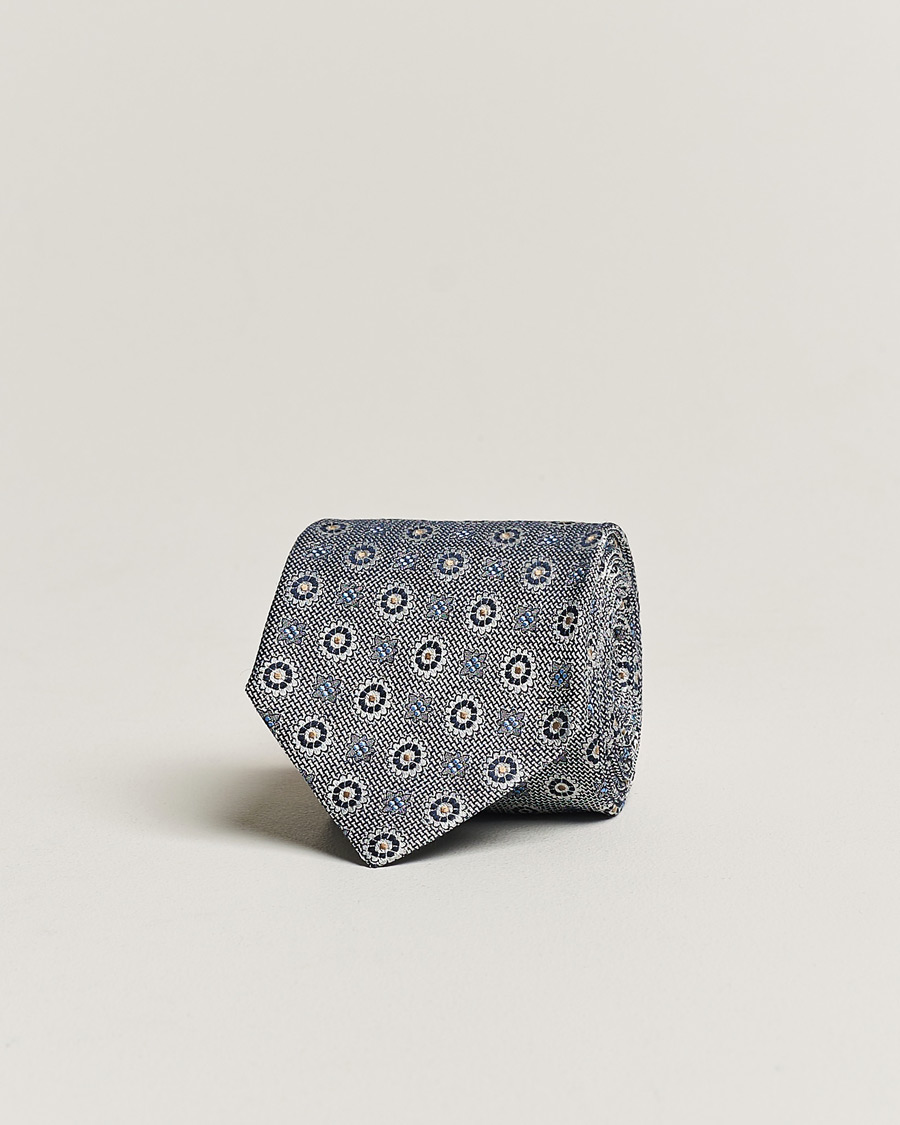 Mies |  | Amanda Christensen | Linen/Silk Printed Flower 8cm Tie Navy