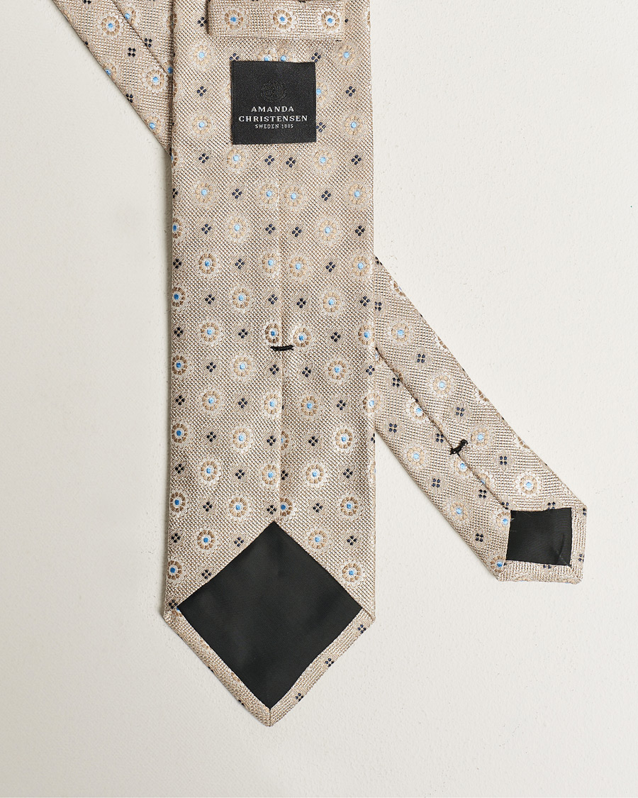 Mies | Amanda Christensen Linen/Silk Printed Flower 8cm Tie Beige | Amanda Christensen | Linen/Silk Printed Flower 8cm Tie Beige