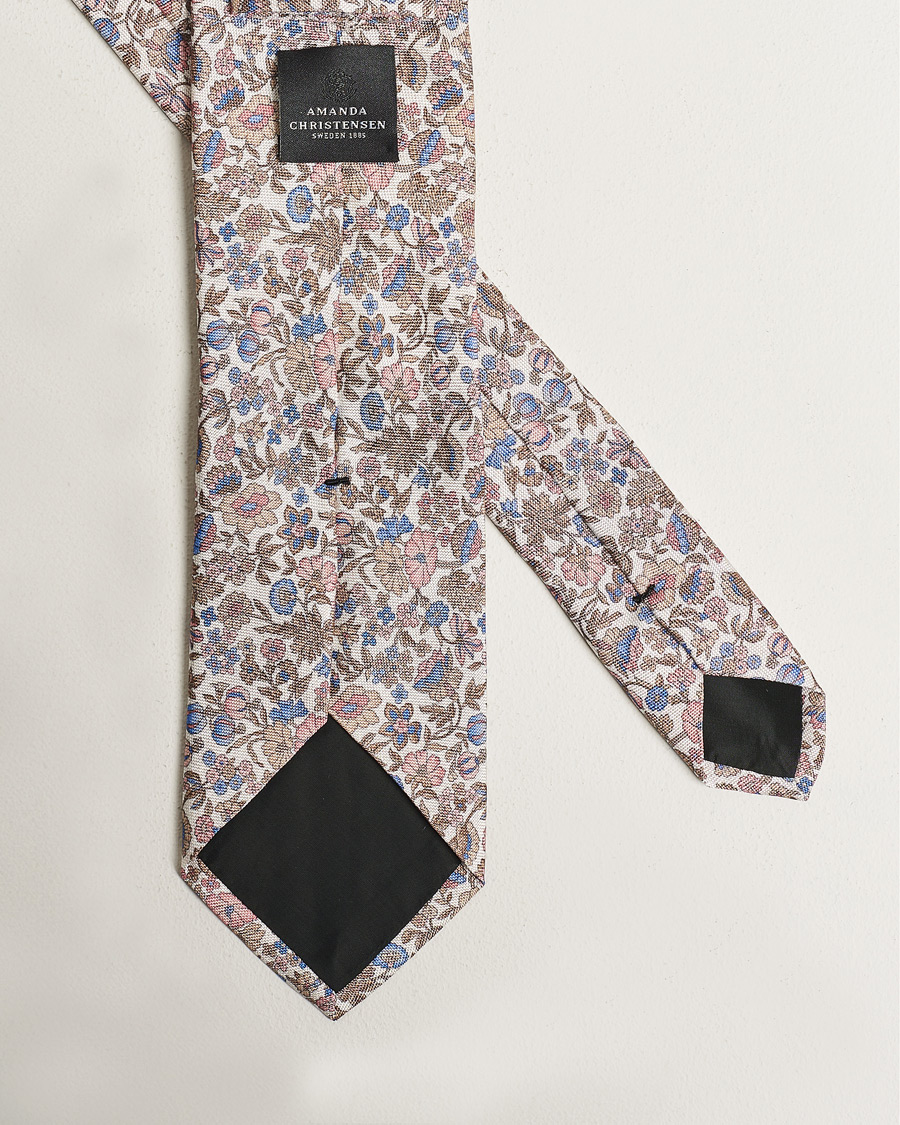 Mies | Amanda Christensen Silk Oxford Printed Flower 8cm Tie Beige | Amanda Christensen | Silk Oxford Printed Flower 8cm Tie Beige