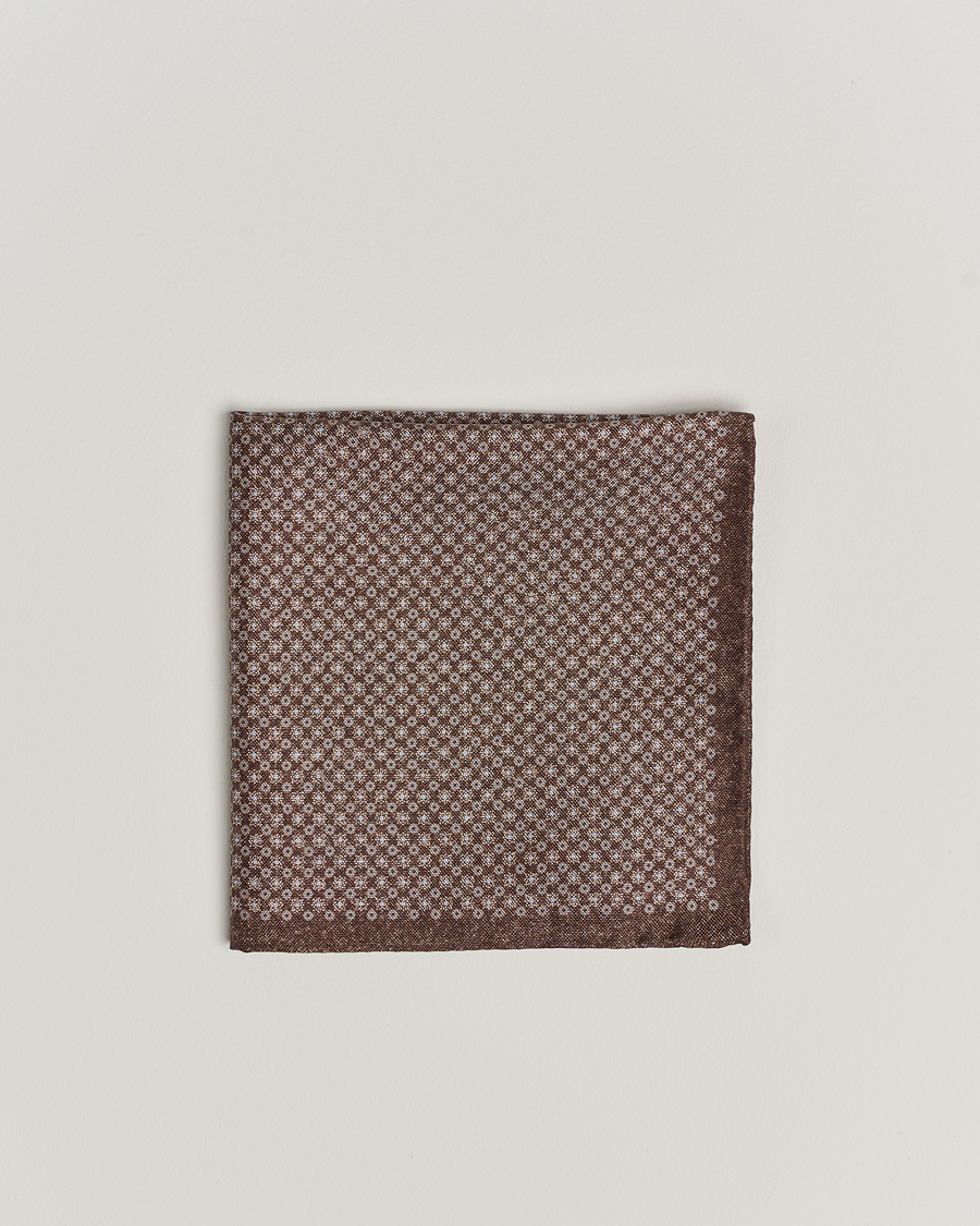 Mies | Taskuliinat | Amanda Christensen | Silk Oxford Printed Flower Pocket Square Dark Brown
