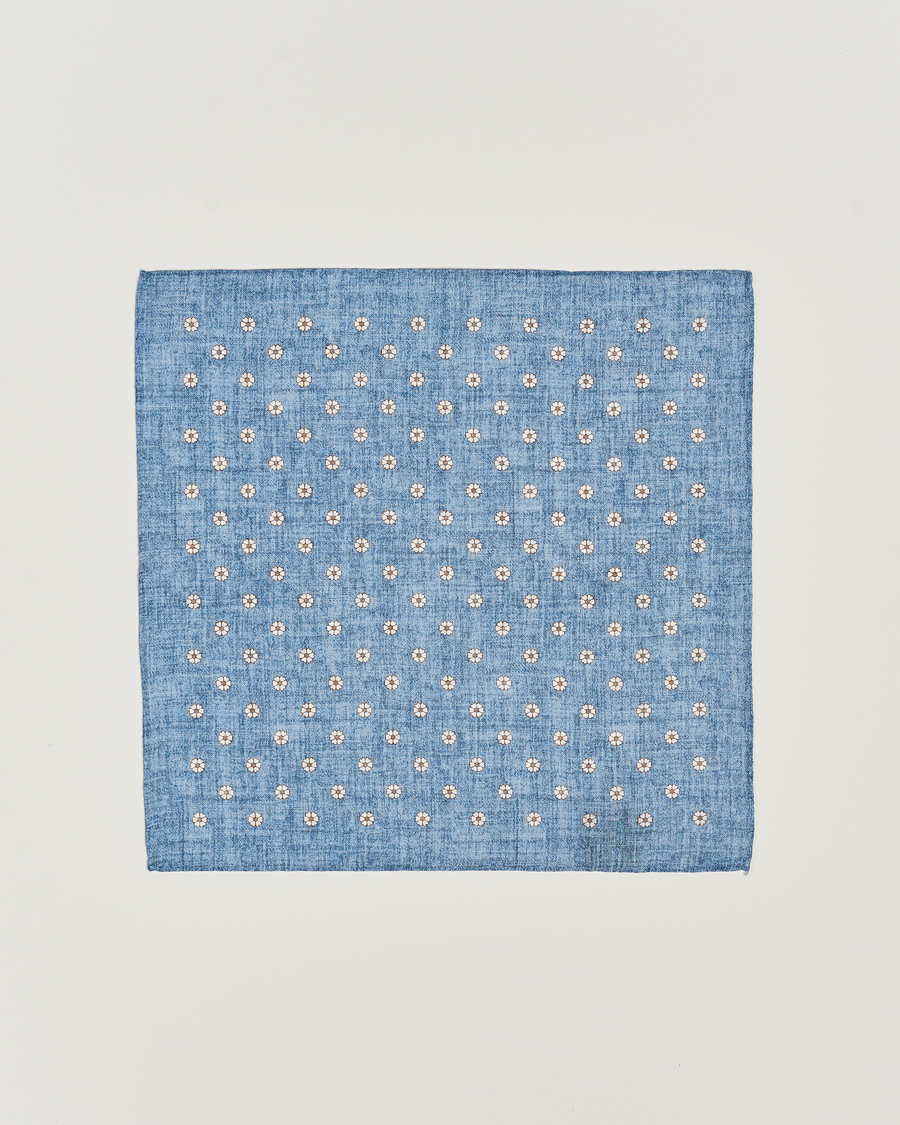Mies | Amanda Christensen Linen Printed Flower Pocket Square Blue | Amanda Christensen | Linen Printed Flower Pocket Square Blue