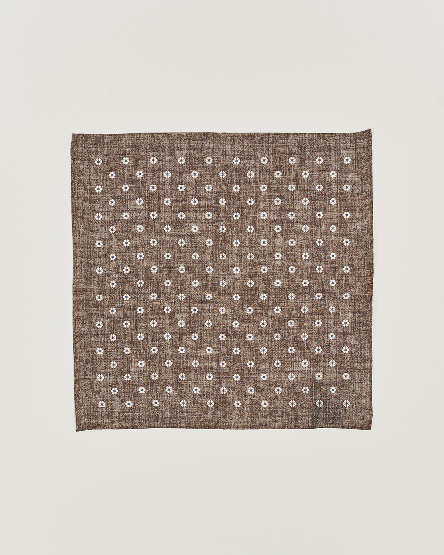 Mies | Amanda Christensen Linen Printed Flower Pocket Square Beige | Amanda Christensen | Linen Printed Flower Pocket Square Beige